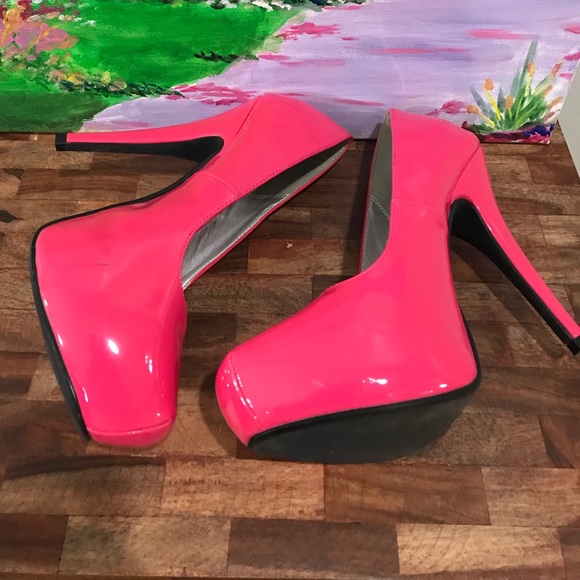 Neon Hot Pink Qupid pumps platform heels Stilettos - Picture 6 of 8